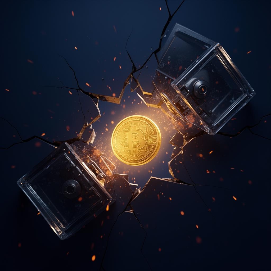 Gold coin escaping a shattered vault